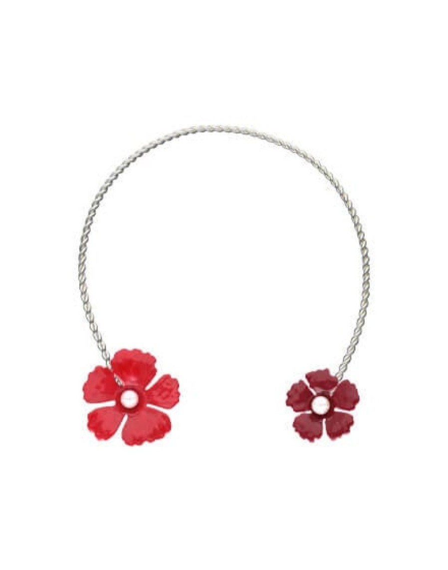 Jewelry MAJORICA Pearl Chokers | Adjustable Santorini Red Flower Choker In Silver